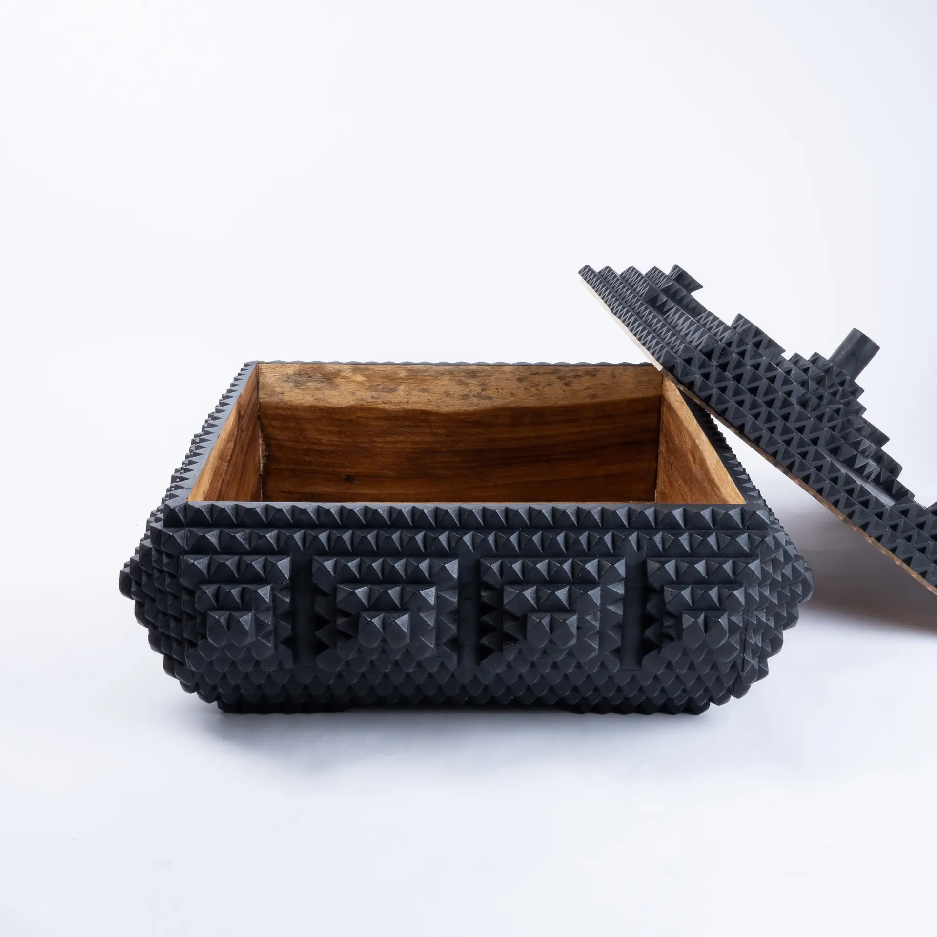 Large Solid Acacia Trompe Box | Black Finish - Image 2
