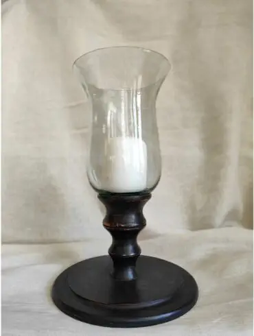 Hurricane Lamp Wood Stand | Black & Maroon
