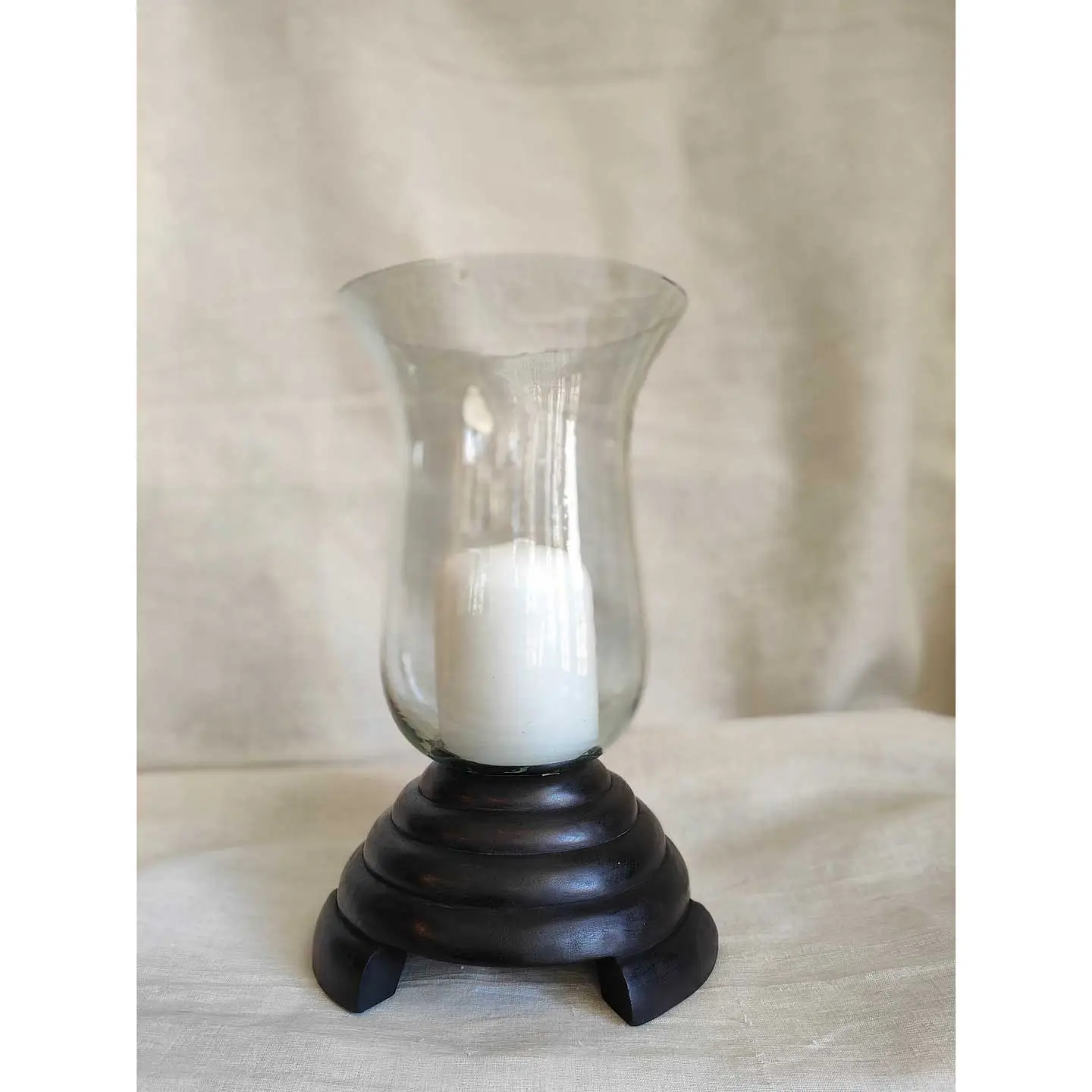 Hurricane Lamp Wood Base | Black & Maroon