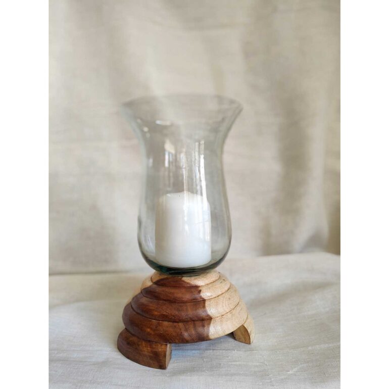 Hurricane Lamp Wood Base  | Natural