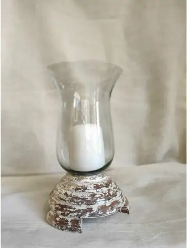 Hurricane Lamp Wood Base  | White Wash